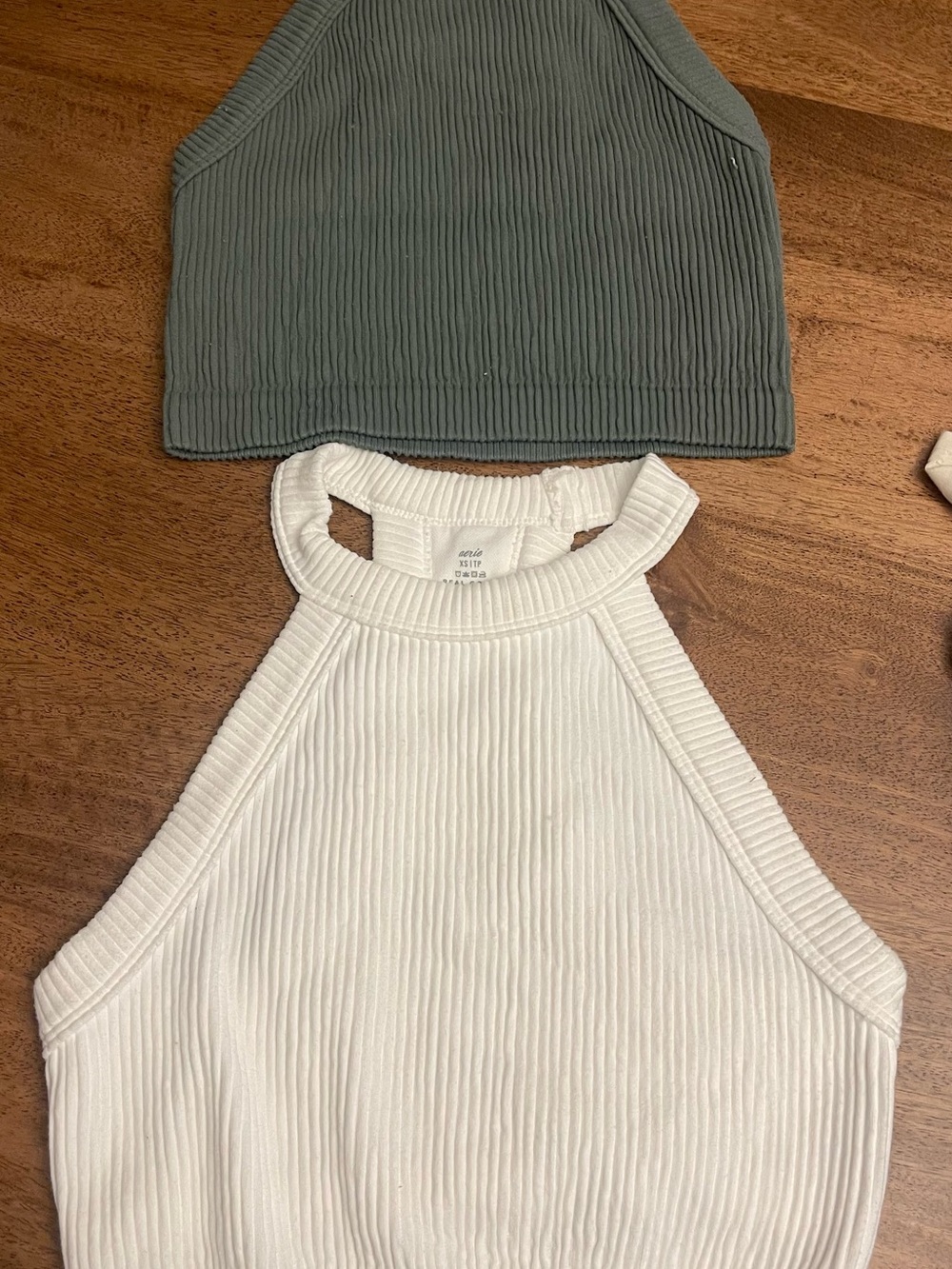 aerie Ribbed Halter Crop Top in White and Sage green